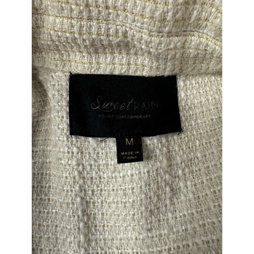 Sweet Rain Tweed Shacket Shirt Jacket White Gold Shimmer Accent - Picture 4 of 9